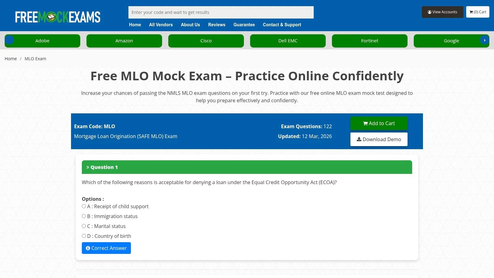 FreeMockExams — Free MLO Practice Test