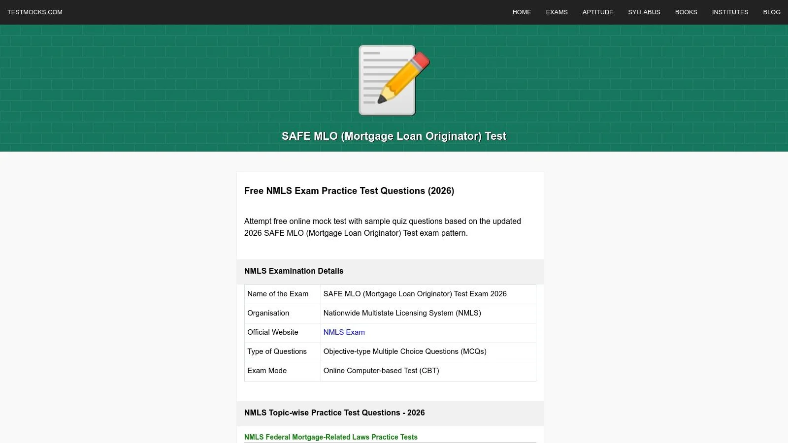 TestMocks — Free NMLS Exam Practice Questions