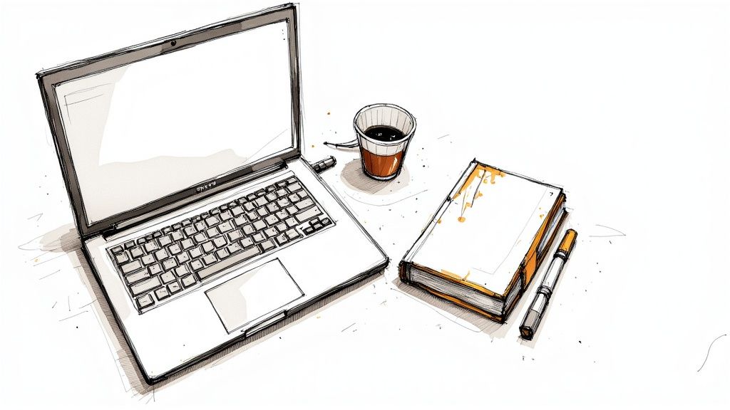 Image of a person looking frustrated at a laptop with a complex network diagram.