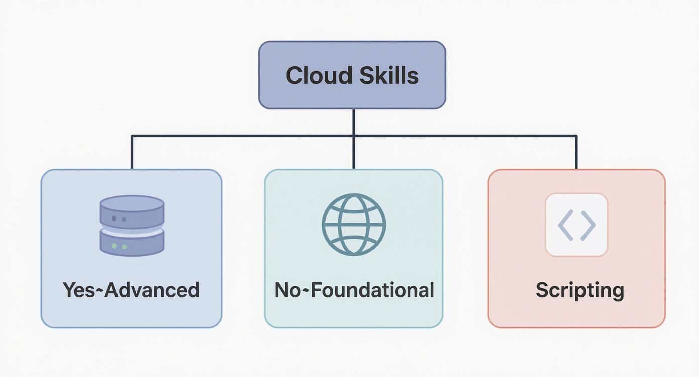 Infographic about how to learn cloud computing, emphasizing foundational skills like operating systems, networking, and scripting.