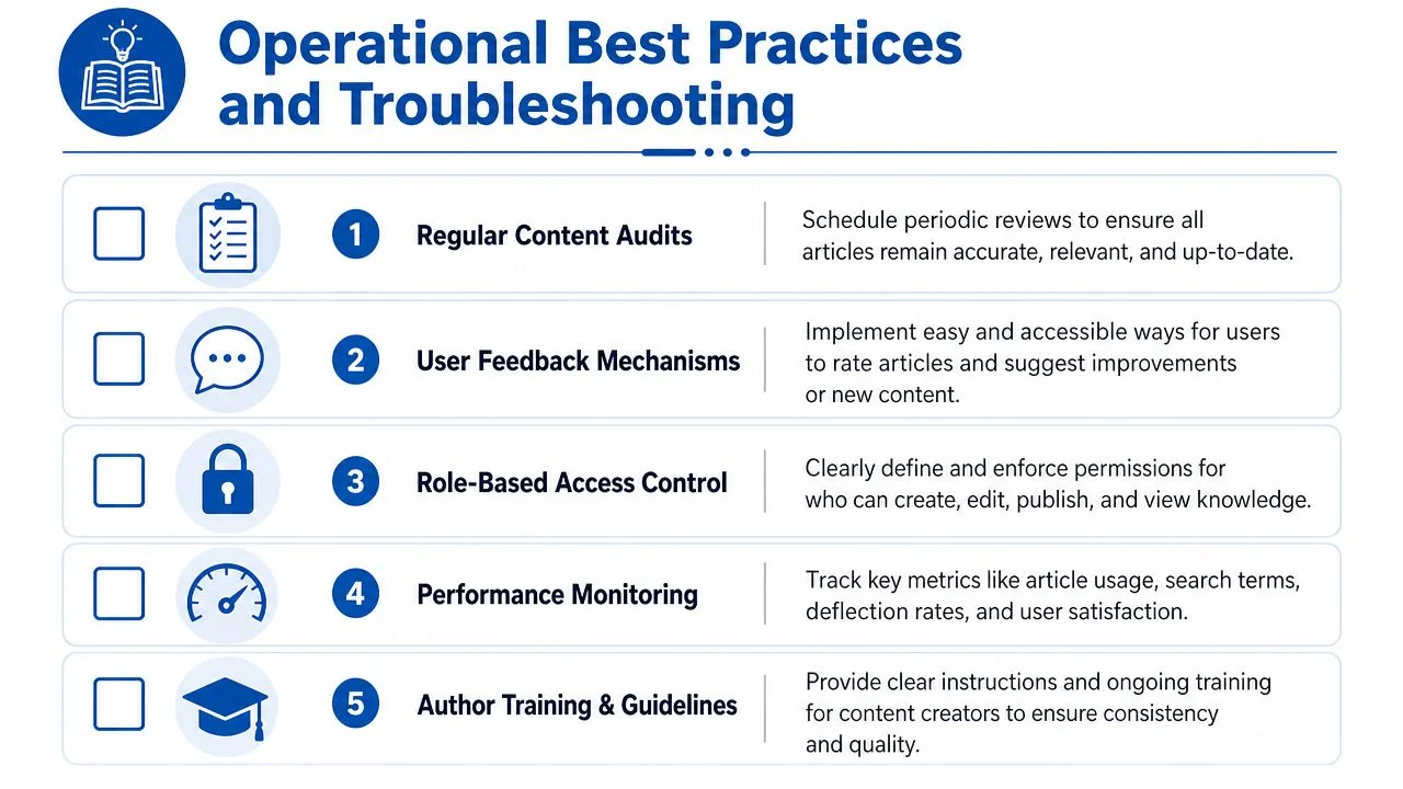 Graphic outlining five operational best practices for knowledge management.