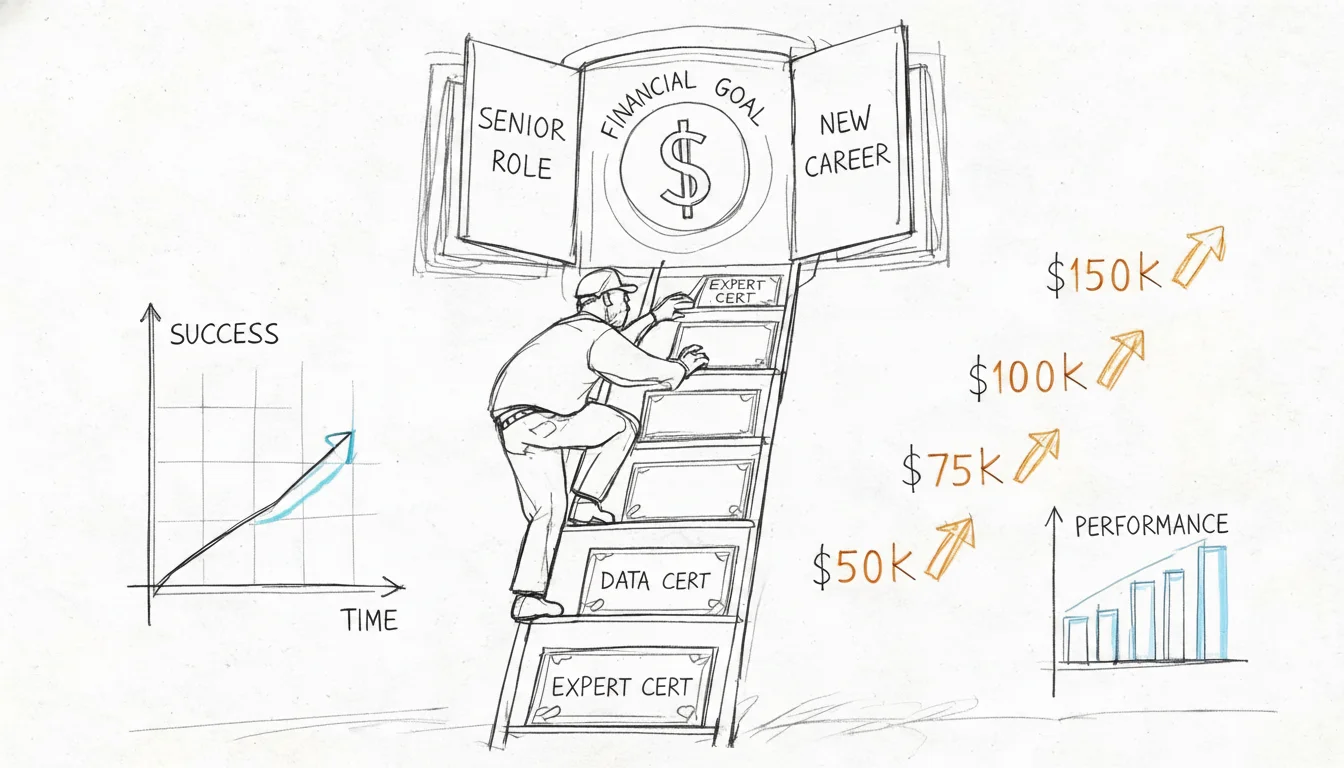 Person climbing a ladder, symbolizing career progression with certifications.