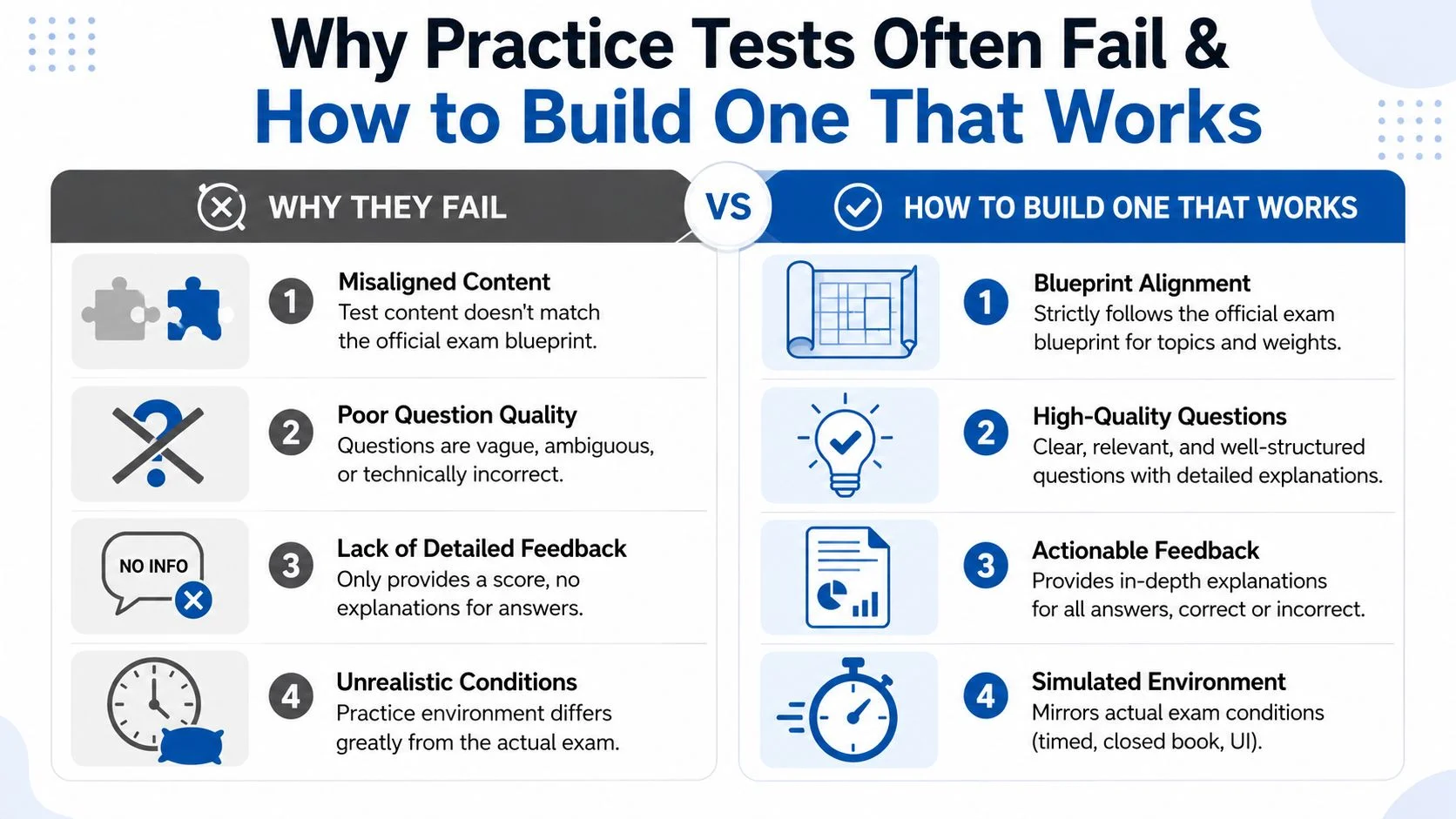 Infographic: Why Practice Tests Fail vs. How to Build Effective Ones