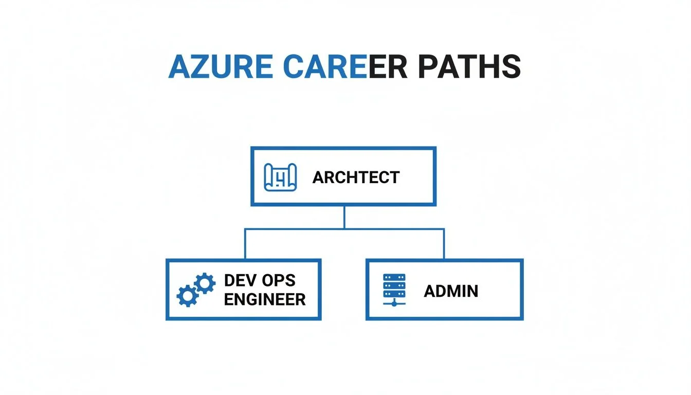A diagram illustrating the Microsoft Azure career paths, showing Architect, DevOps Engineer, and Admin roles.