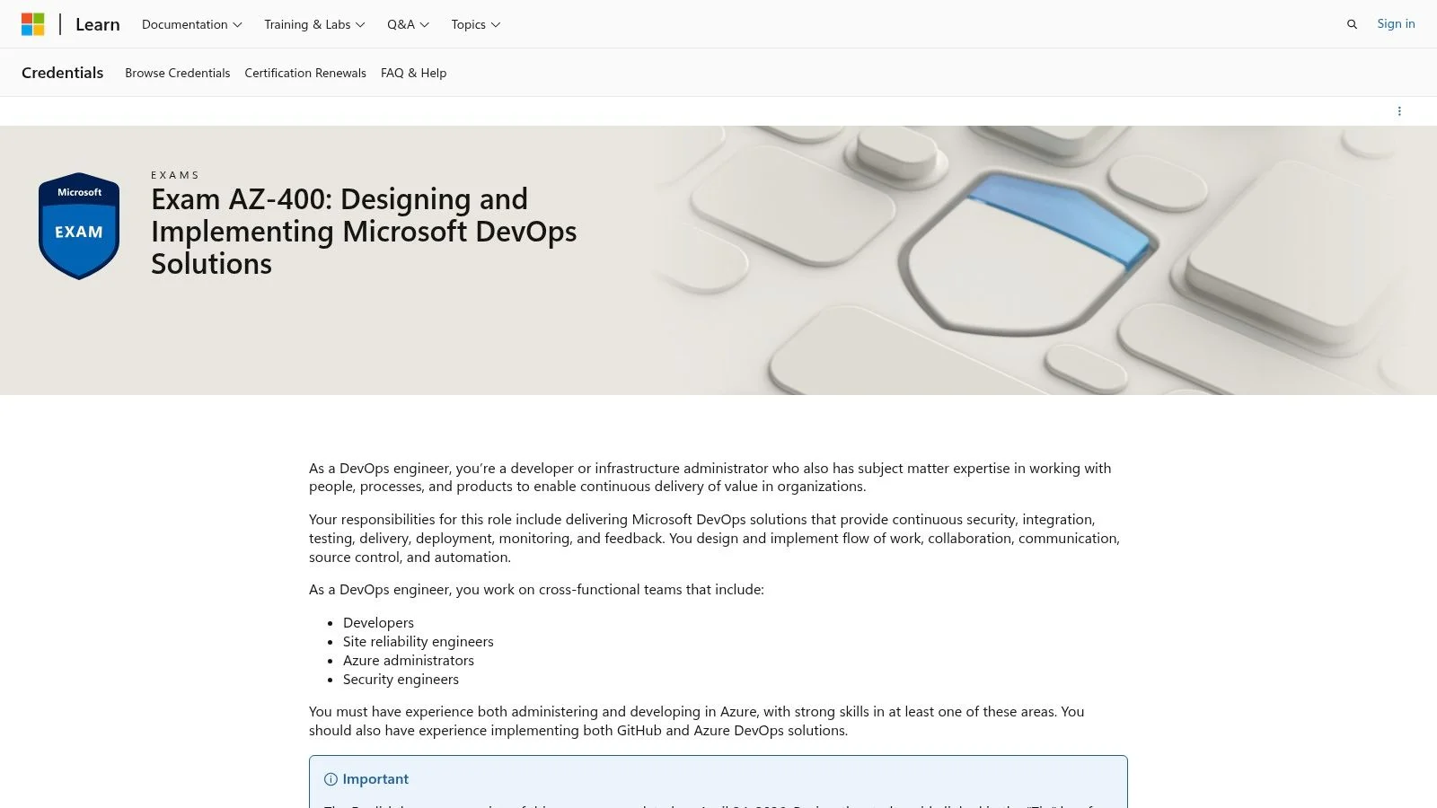 Microsoft Certified: DevOps Engineer Expert (Exam AZ-400)