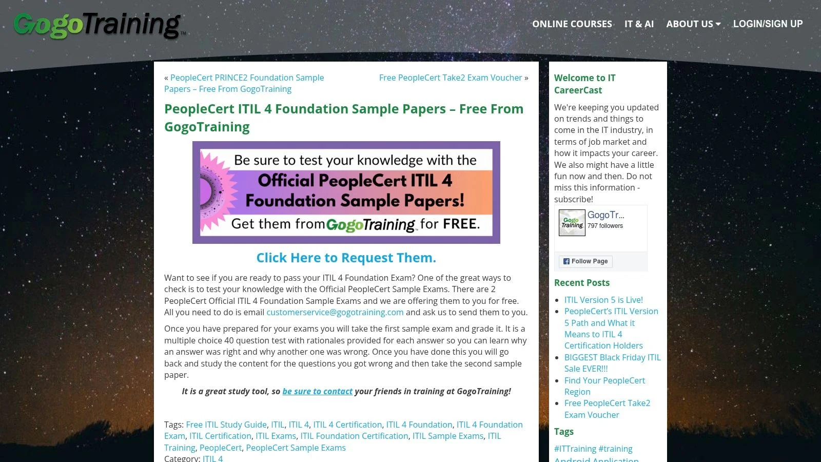 GogoTraining — Distribution of PeopleCert Official Sample Papers and accredited bundles