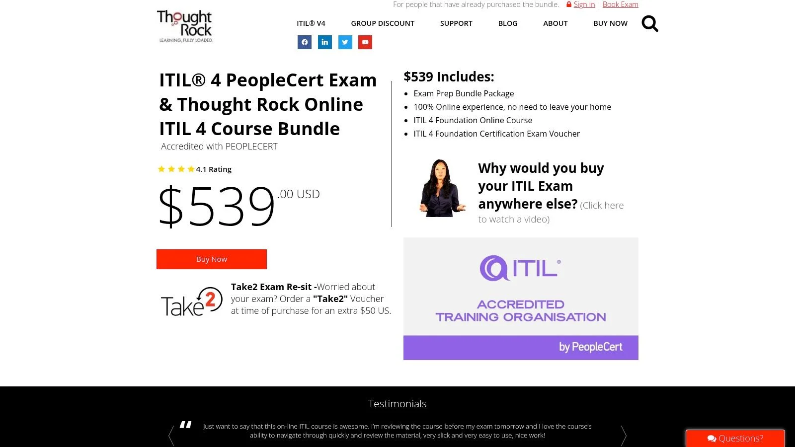 Thought Rock — ITIL 4 Foundation course bundle with practice/mock exams