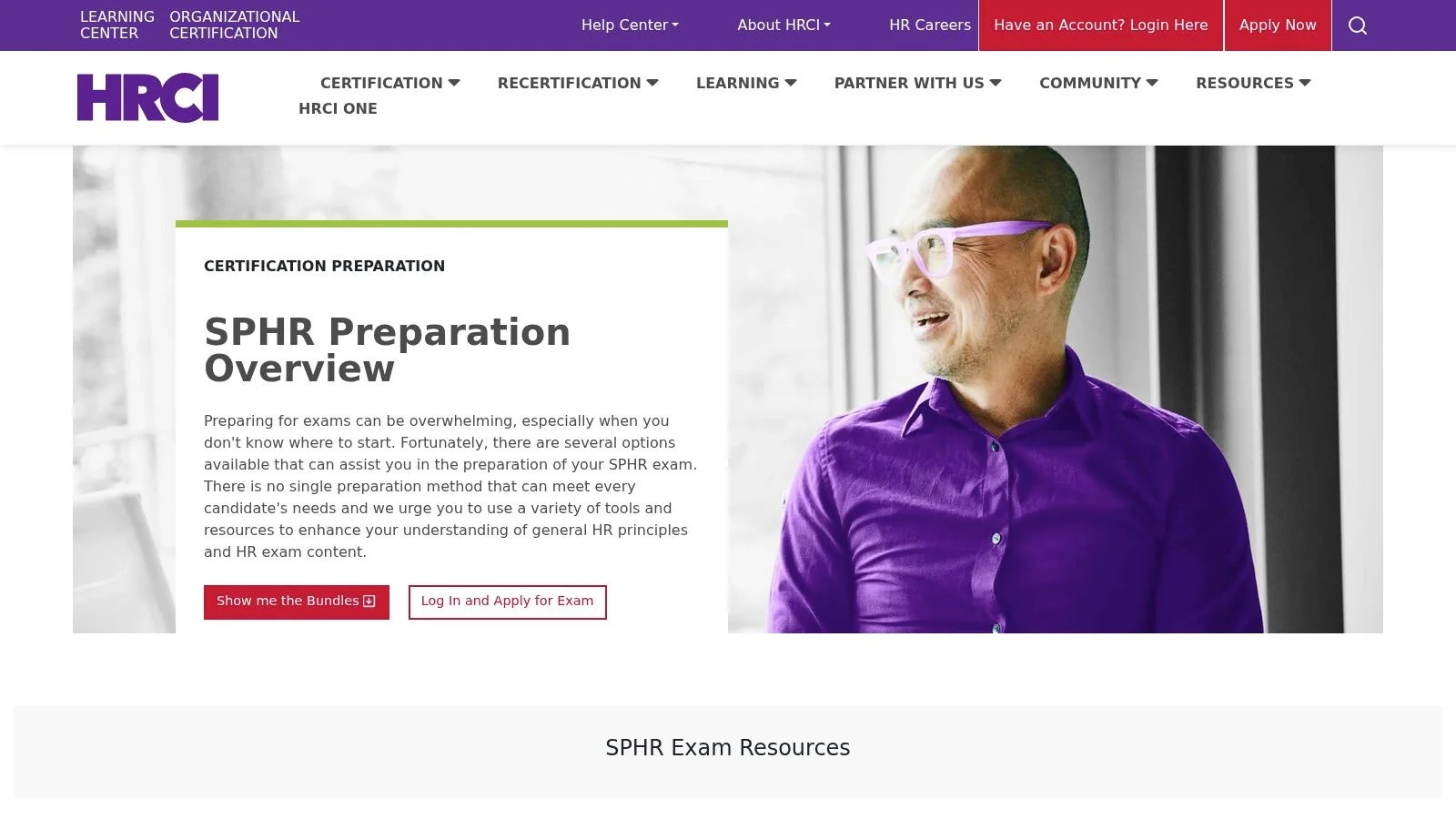 Screenshot of HRCI Official SPHR Practice Exams platform