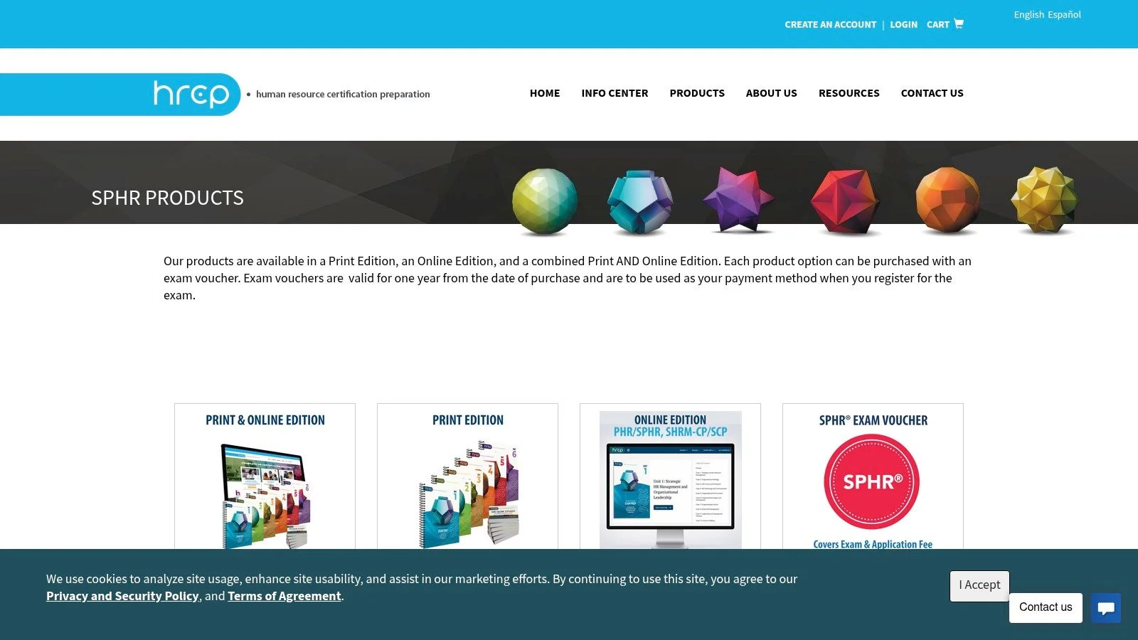 Screenshot of HRCP SPHR/PHR Program website