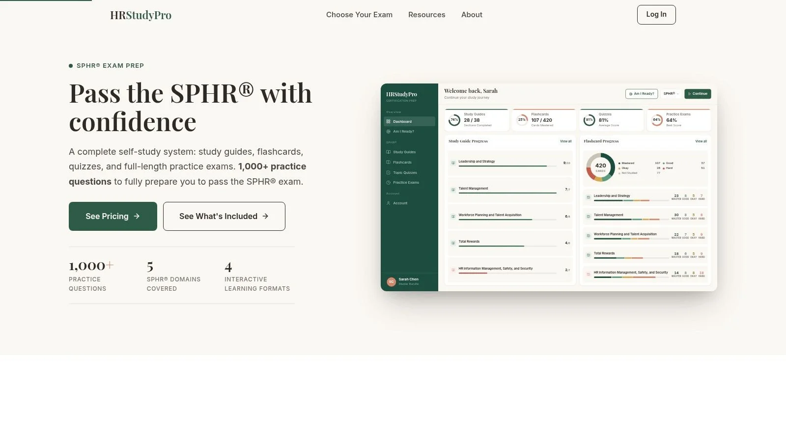 Screenshot of HRStudyPro SPHR Practice Exams and Question Bank