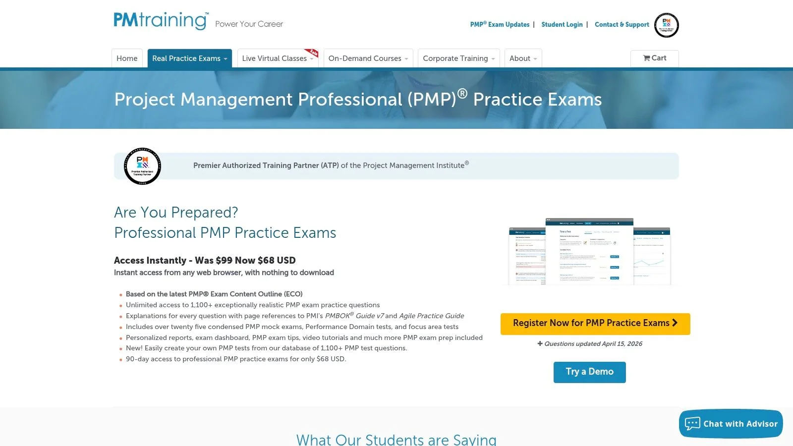 PMTraining practice exam interface
