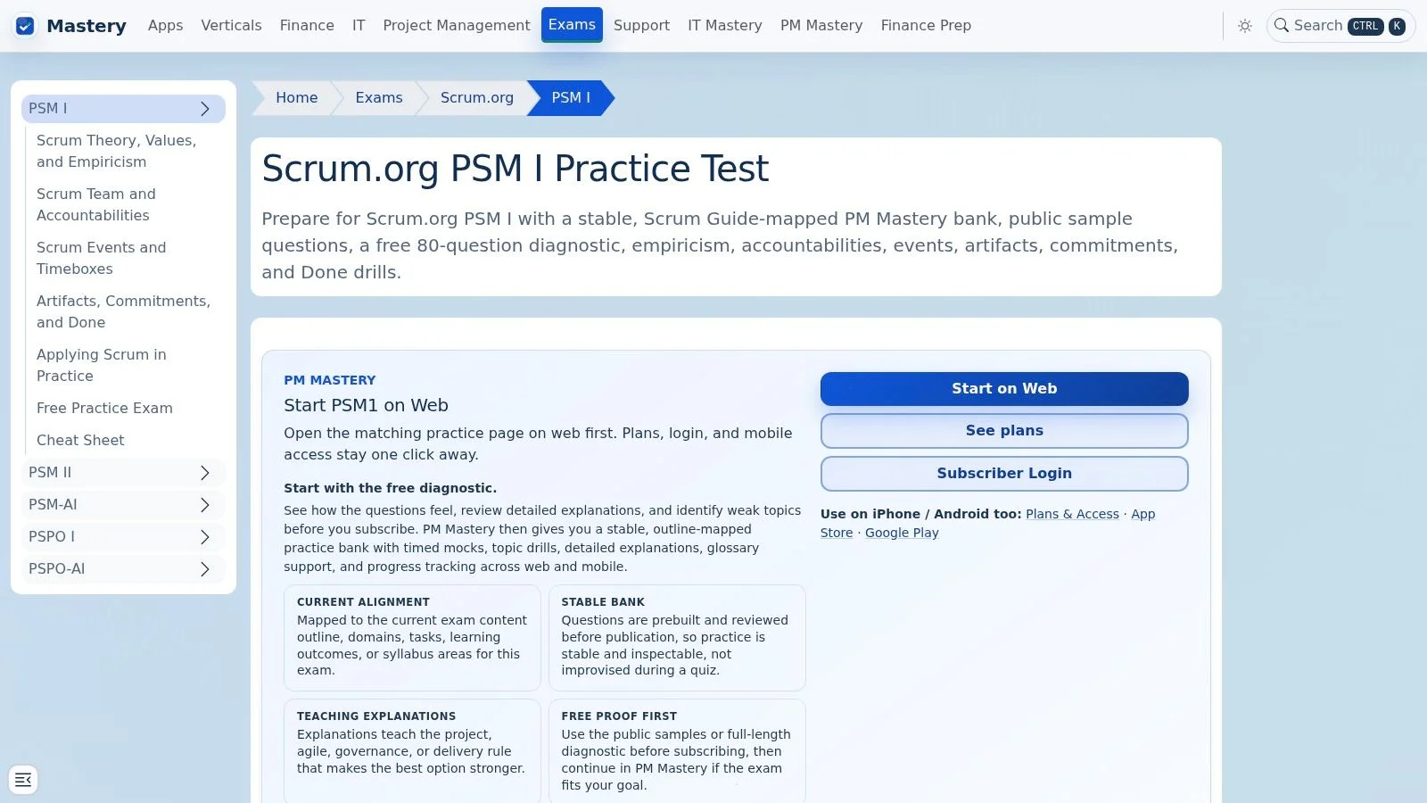 Mastery Exam Prep PSM I simulator