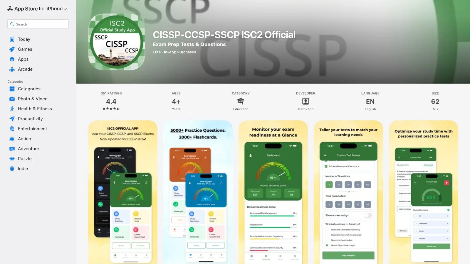 A screenshot of the Pocket Prep mobile app showing a sample CISSP question on its interface.