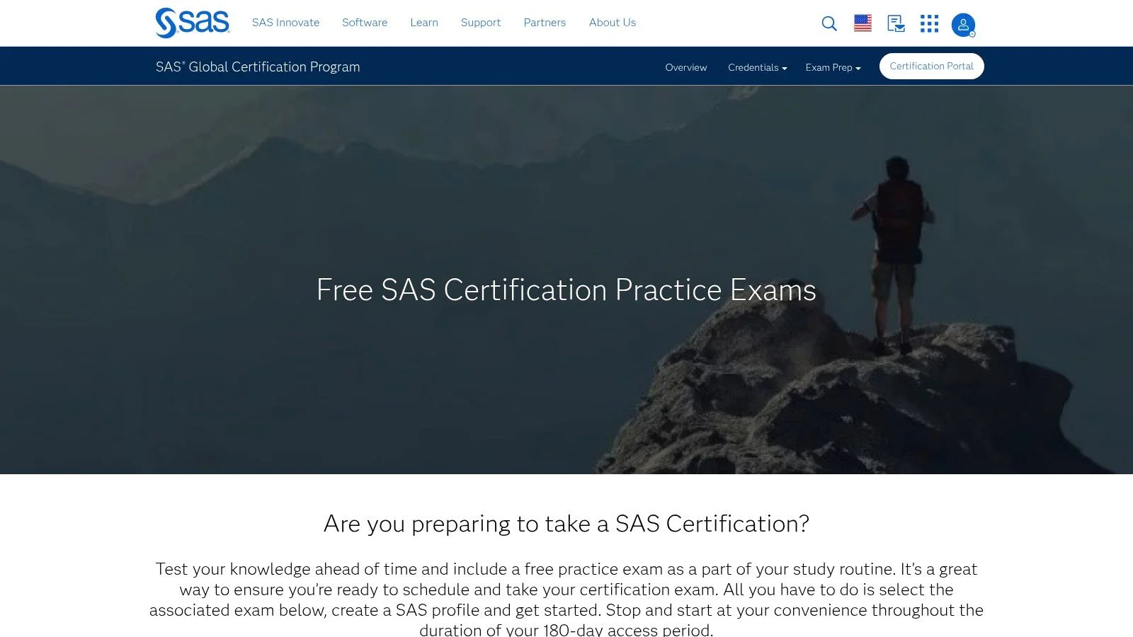 Official SAS practice exam interface.