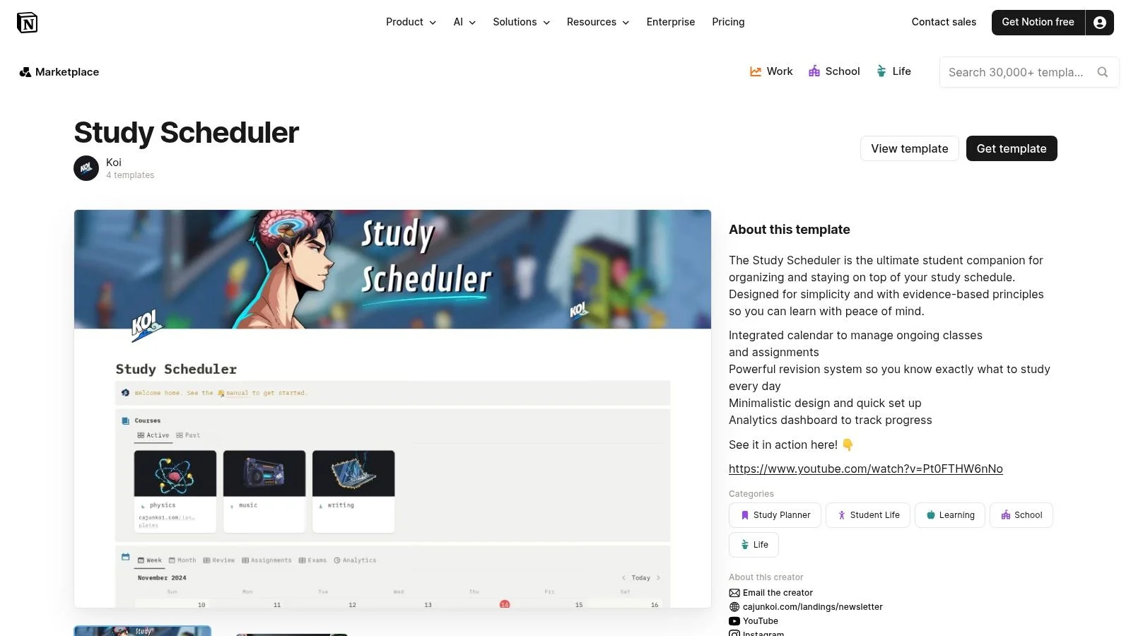 Notion Study Scheduler Template Interface