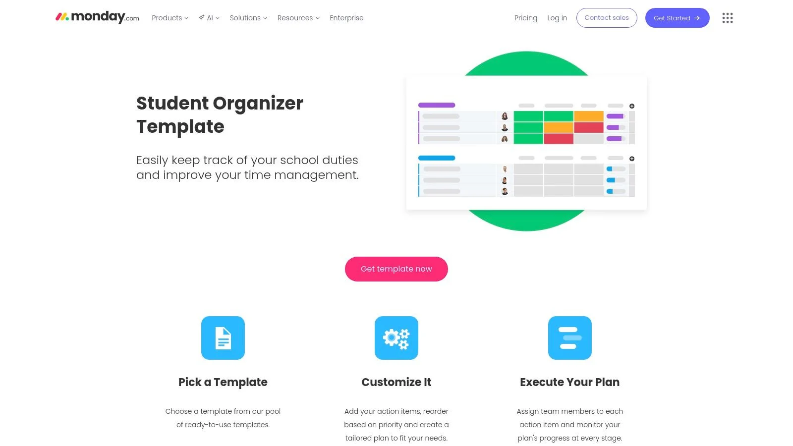 monday.com Student Organizer Template