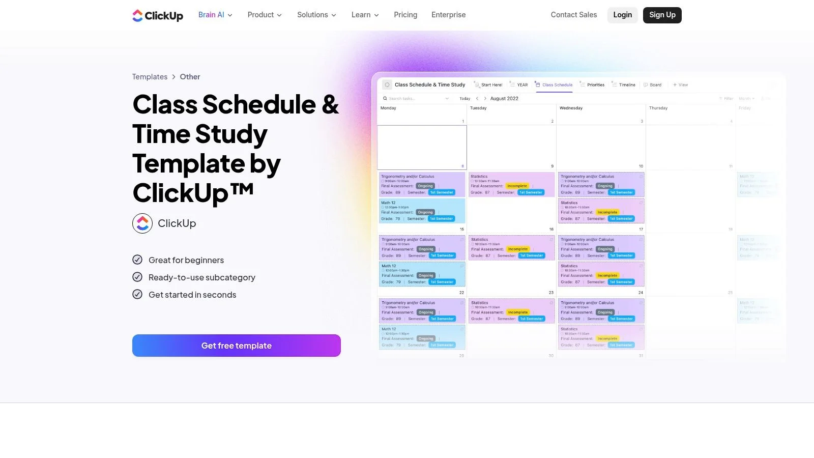 ClickUp Class Schedule & Time Study Template