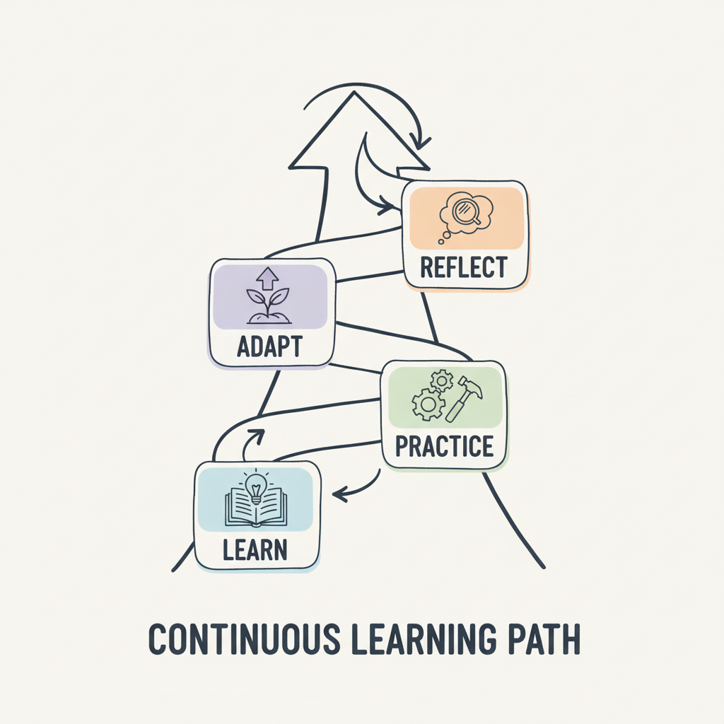 A person sitting at a desk with multiple computer screens, actively engaged in learning new tech skills.