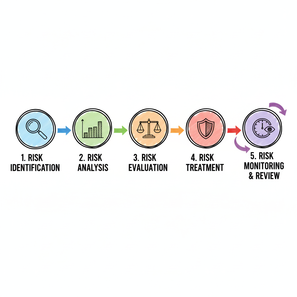 A risk matrix or heat map showing risks plotted by likelihood and impact, with colors from green to red.
