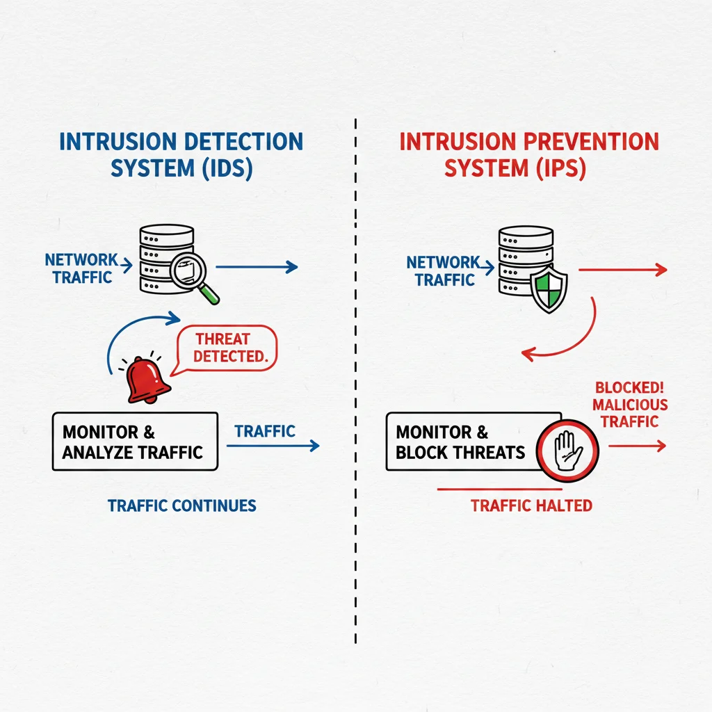Illustration of an eye for IDS and a shield for IPS.