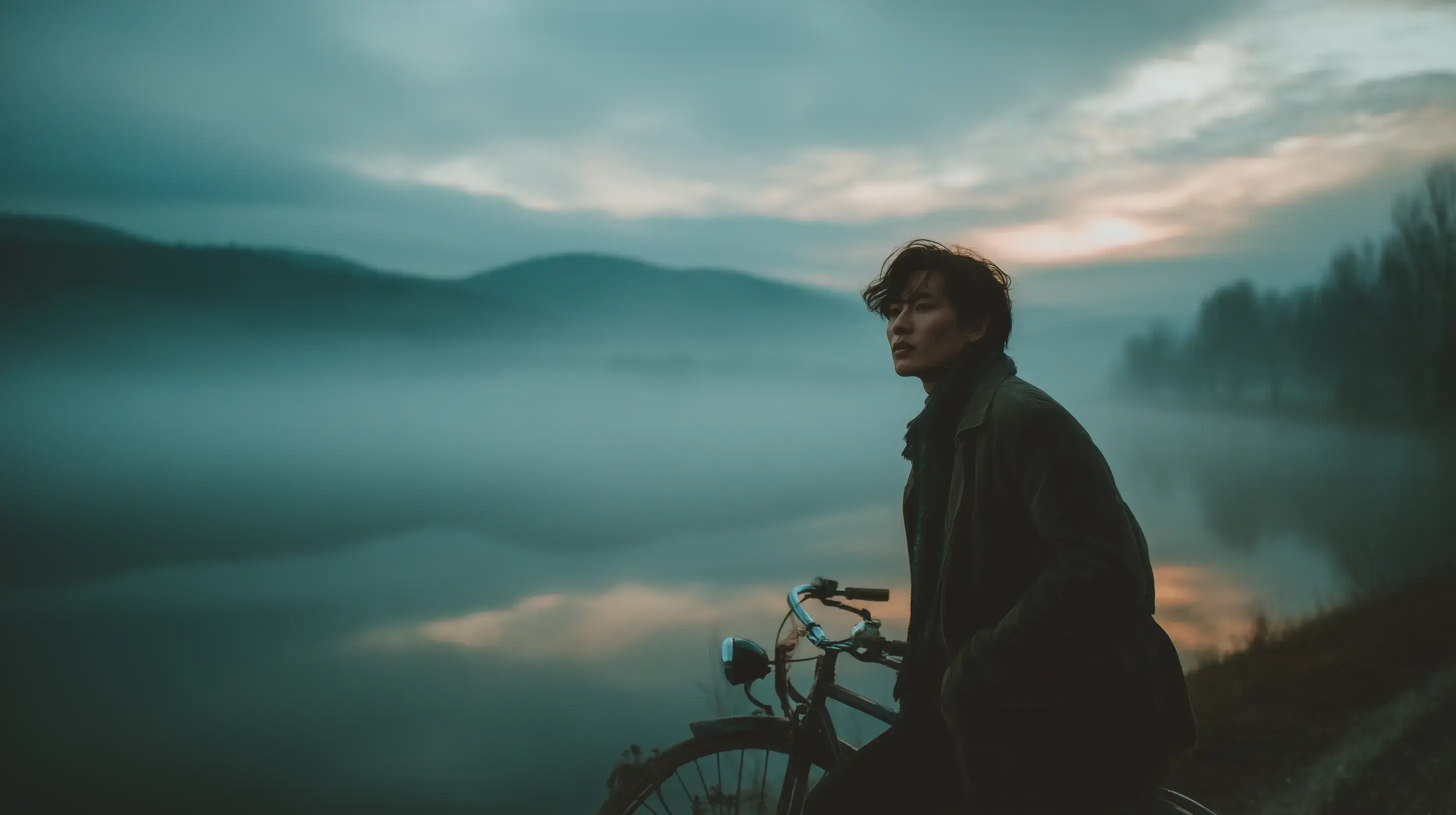 Mladý Jack Ma s kolem u jezera v Chang-čou v 80. letech.