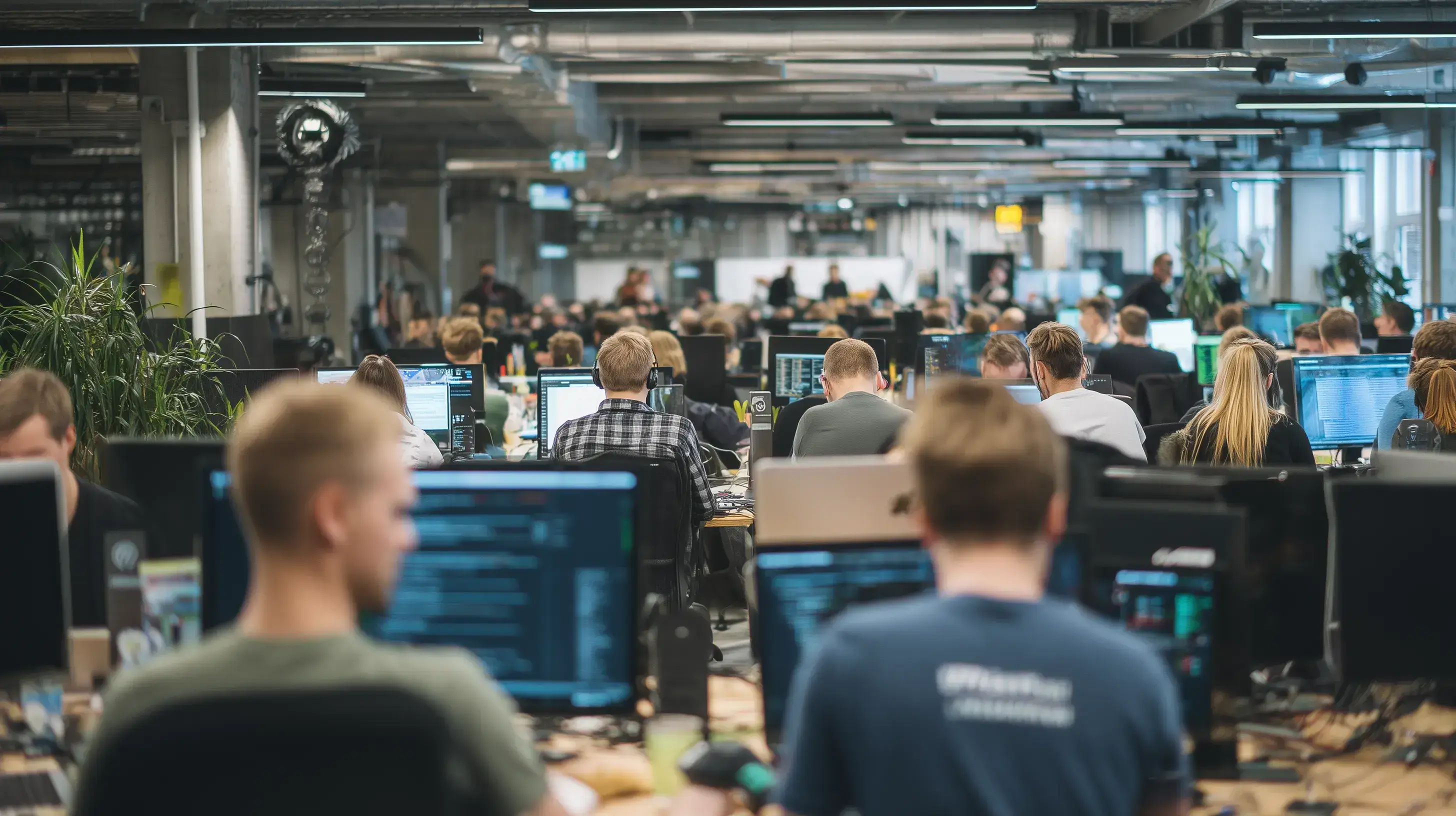 Lidé spolupracují v moderní kanceláři, symbolizující udržitelný růst technologického startupu v oblasti AI a Web3.