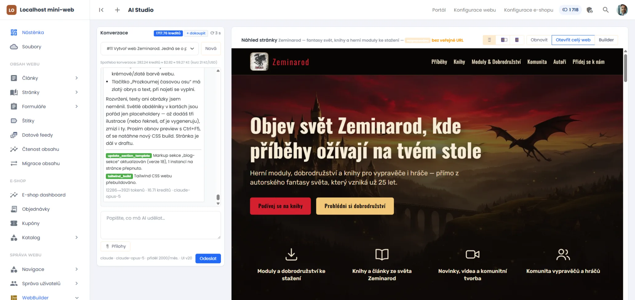 AI Studio — konverzační builder stránek