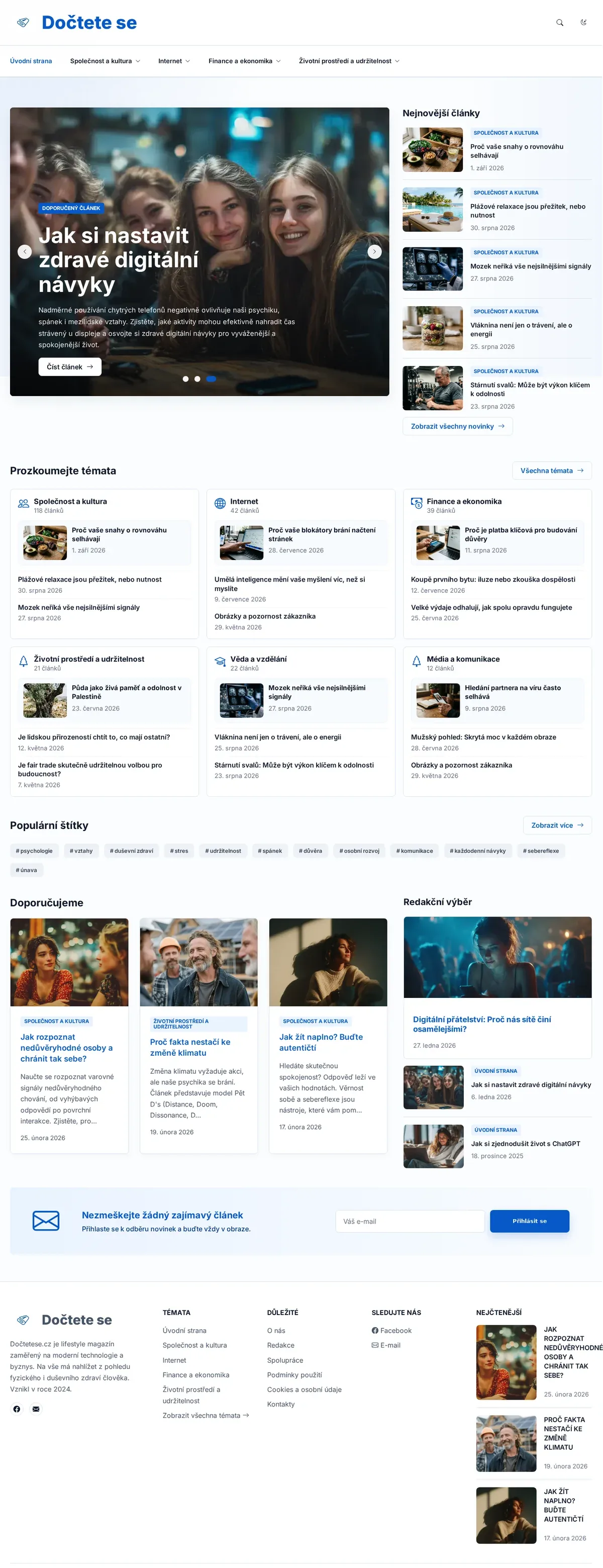 Dočtěte se – obsahový magazín s desítkami rubrik — náhled na mobilu