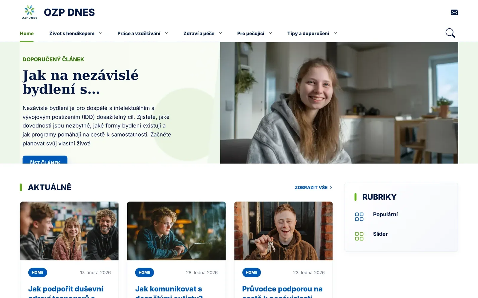 OZP Dnes – portál pro lidi se zdravotním postižením — náhled na velké obrazovce