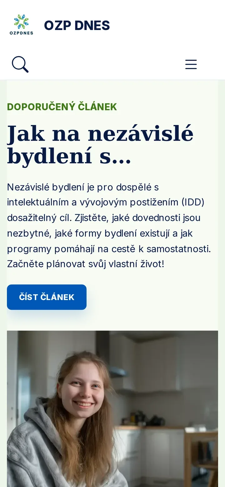 OZP Dnes – portál pro lidi se zdravotním postižením — náhled na tabletu