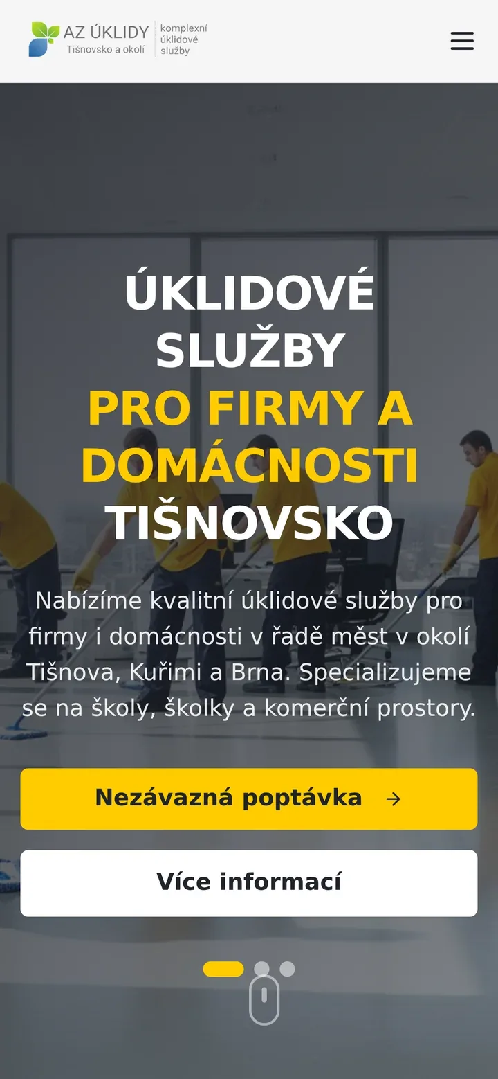 AZ úklidy – web úklidové firmy s vlastním frontendem — náhled na tabletu
