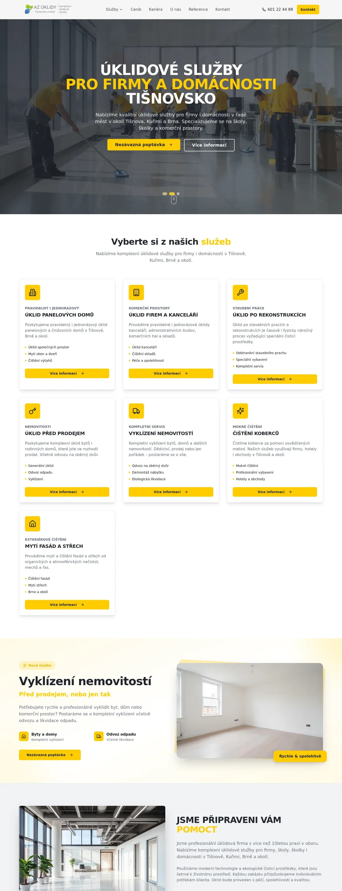 AZ úklidy – web úklidové firmy s vlastním frontendem — náhled na mobilu