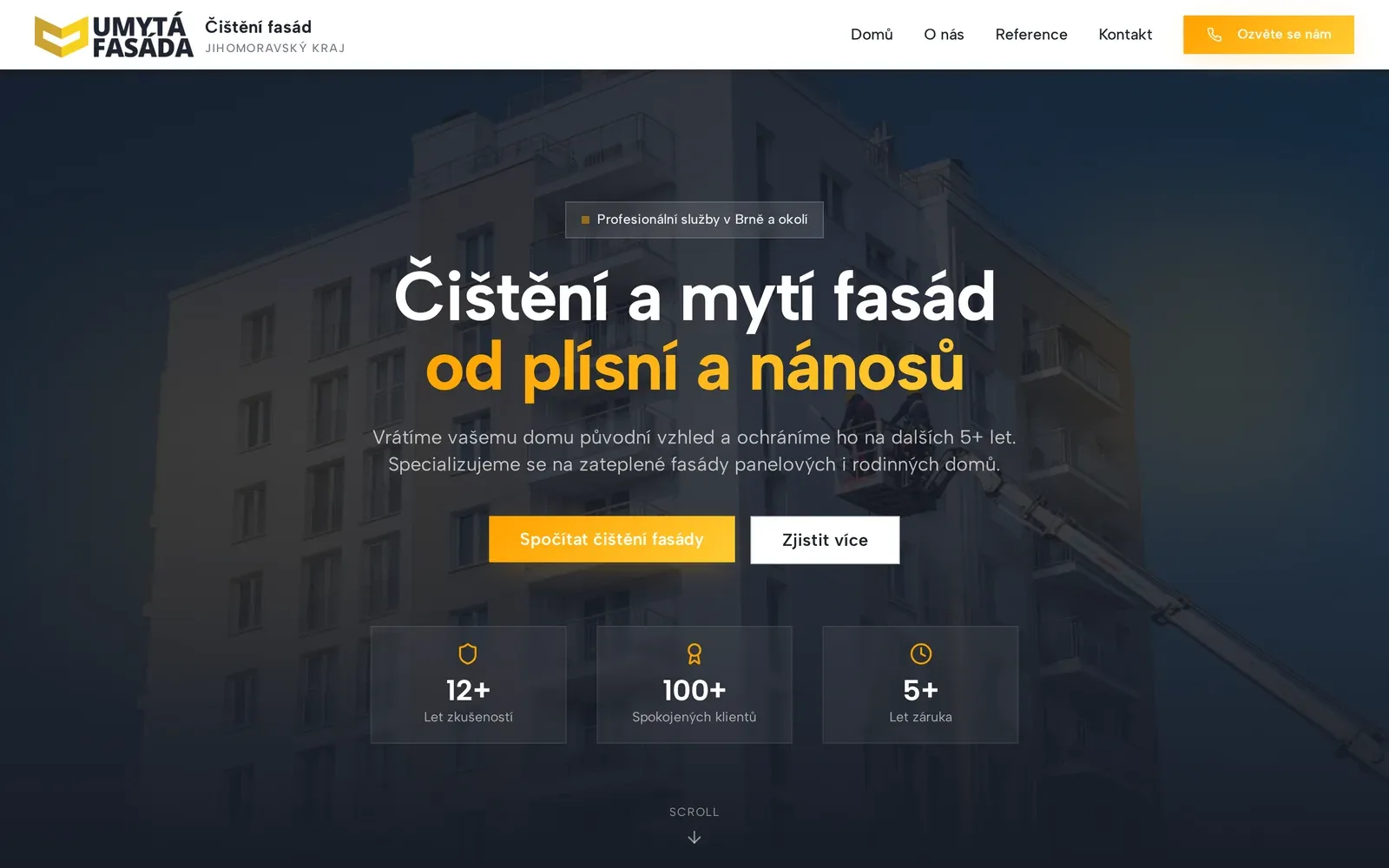Čištění fasád Brno – kampaňový web s kalkulací — náhled na velké obrazovce
