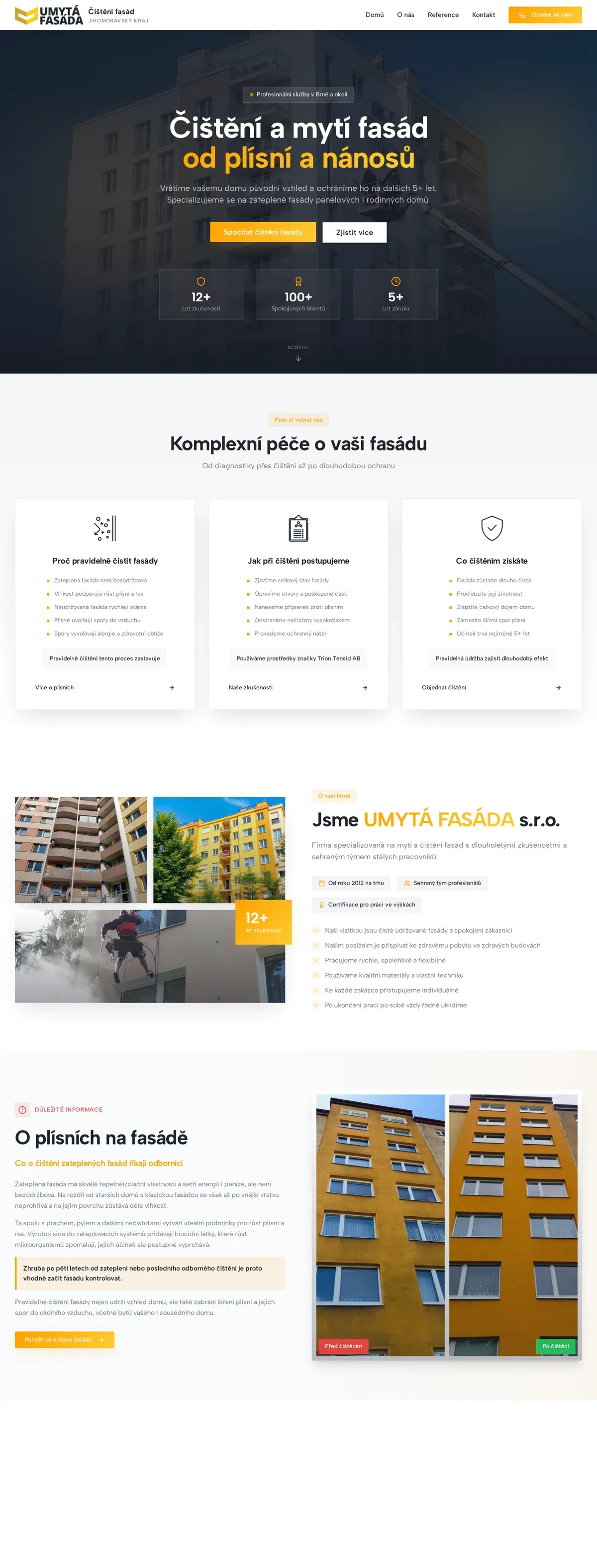 Čištění fasád Brno – kampaňový web s kalkulací — náhled na mobilu