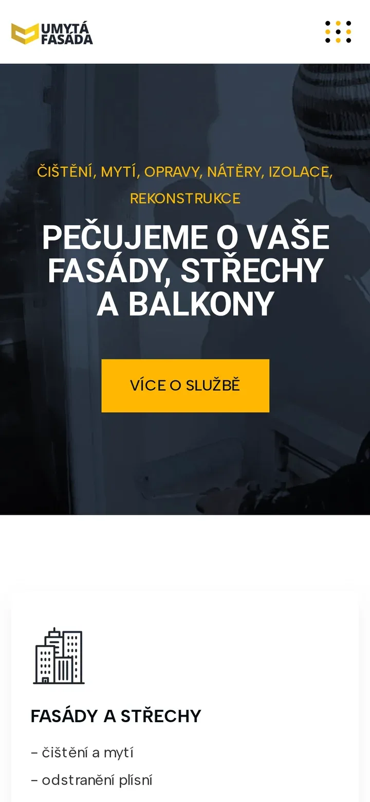 Umytá fasáda – firemní web s katalogem služeb a realizací — náhled na tabletu