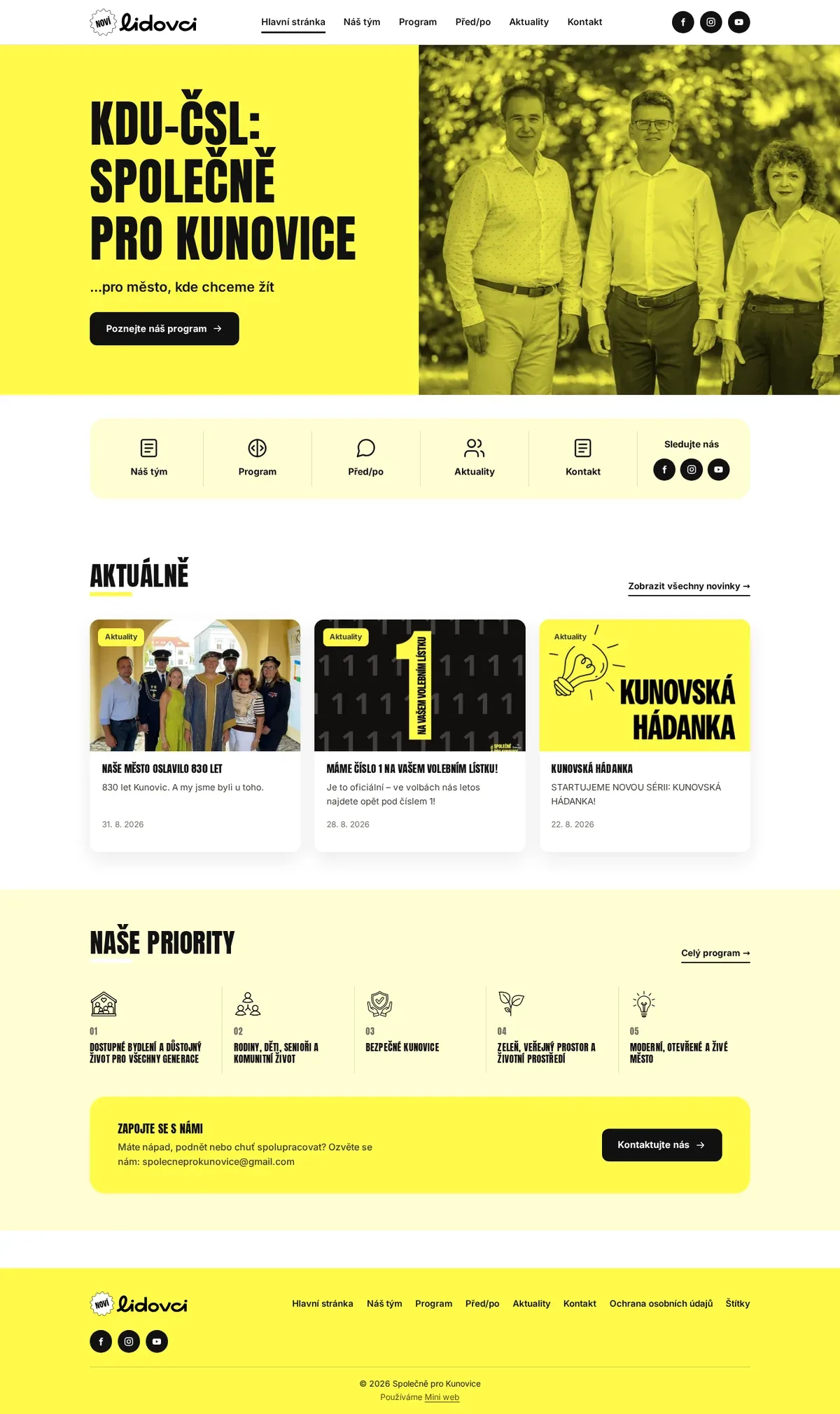 Společně pro Kunovice – web kandidátky do zastupitelstva — náhled na mobilu