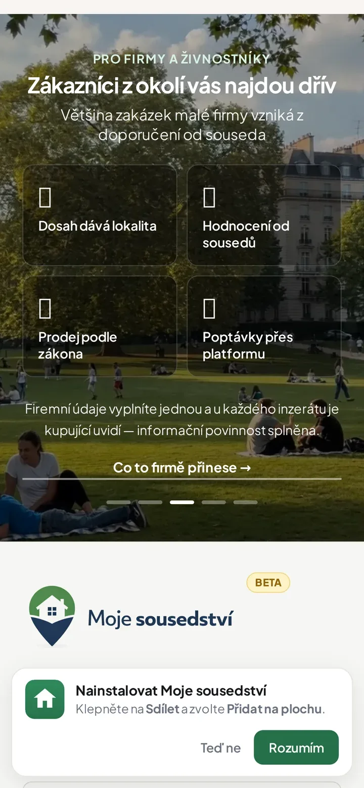 Moje sousedství – blog a nápověda pro aplikaci — náhled na tabletu