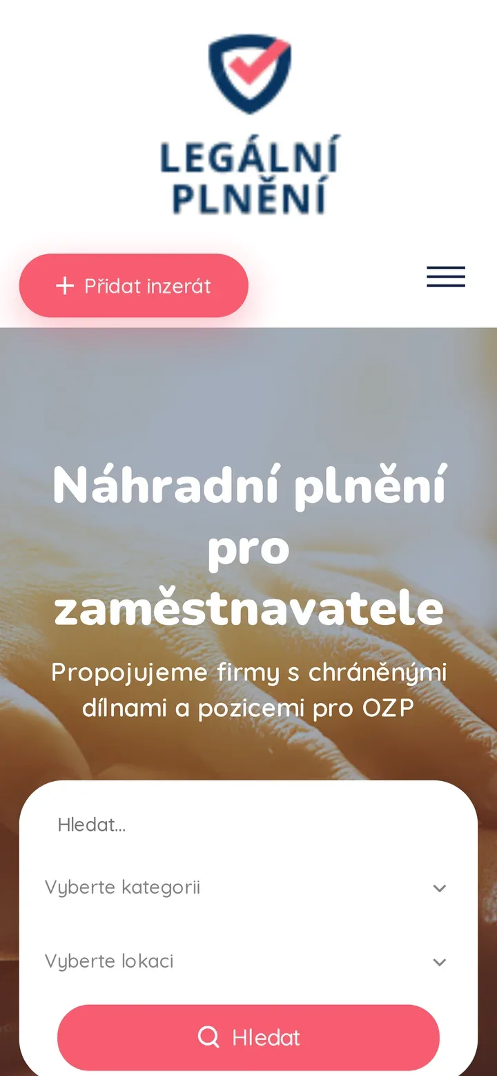 Legální plnění – katalog nabídek chráněných dílen — náhled na tabletu