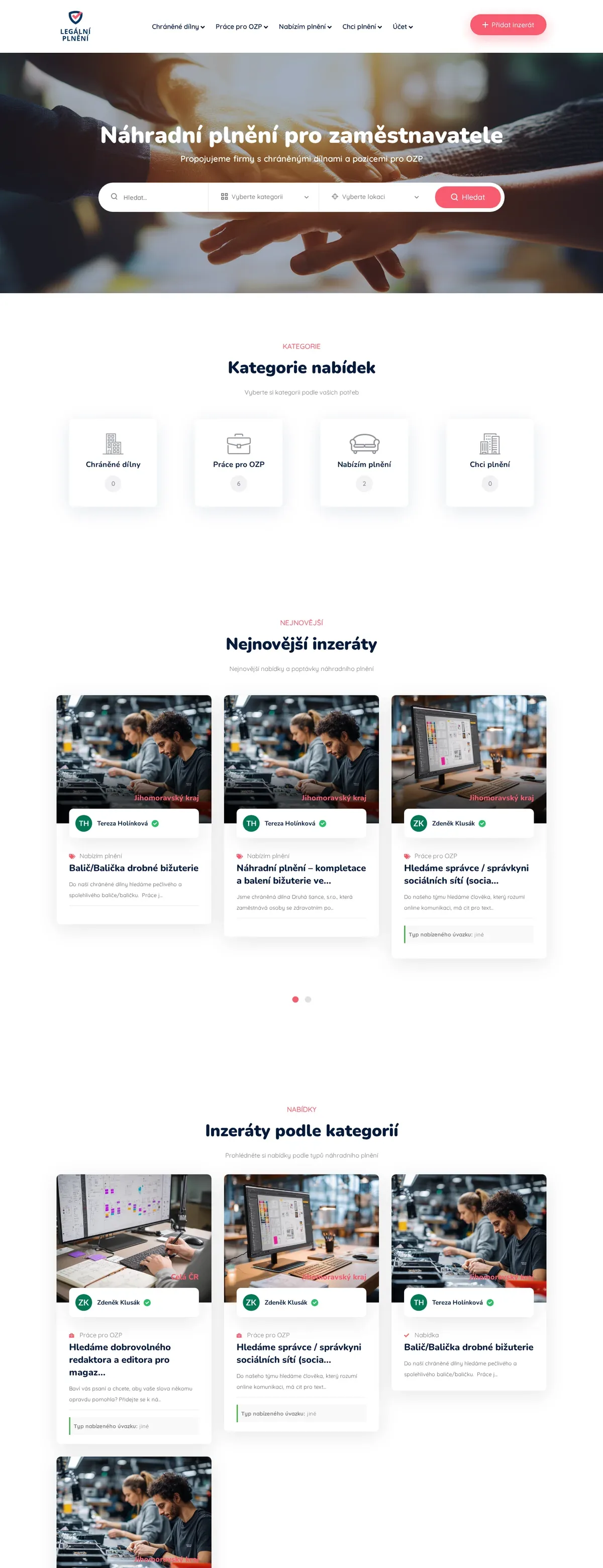 Legální plnění – katalog nabídek chráněných dílen — náhled na mobilu