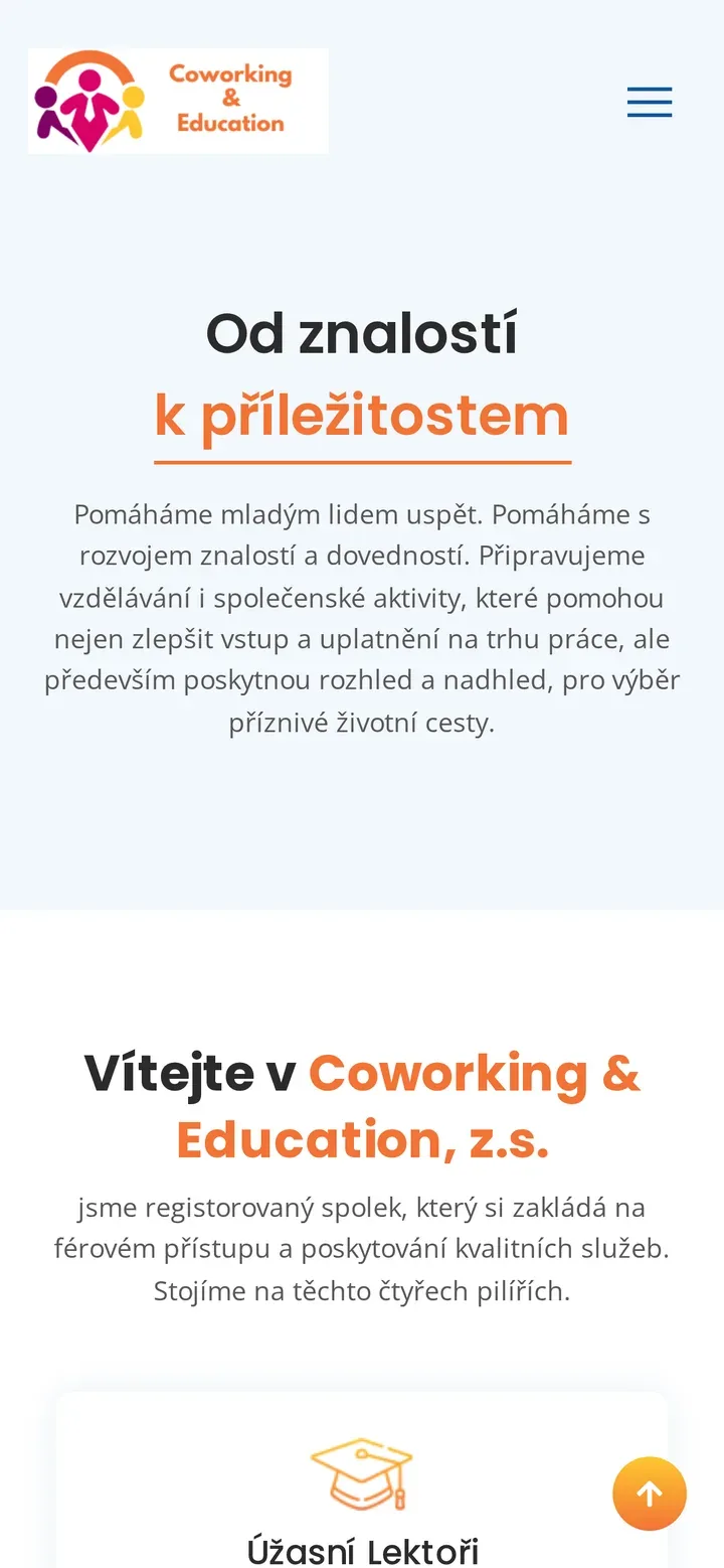 Coworkies – web spolku s programy a blogem — náhled na tabletu