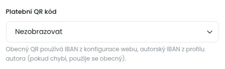 Pole Platební QR kód v editoru článku s volbou Nezobrazovat