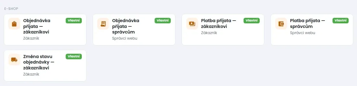 Skupina E-shop na obrazovce Vzhled e-mailů s pěti e-maily k objednávkám