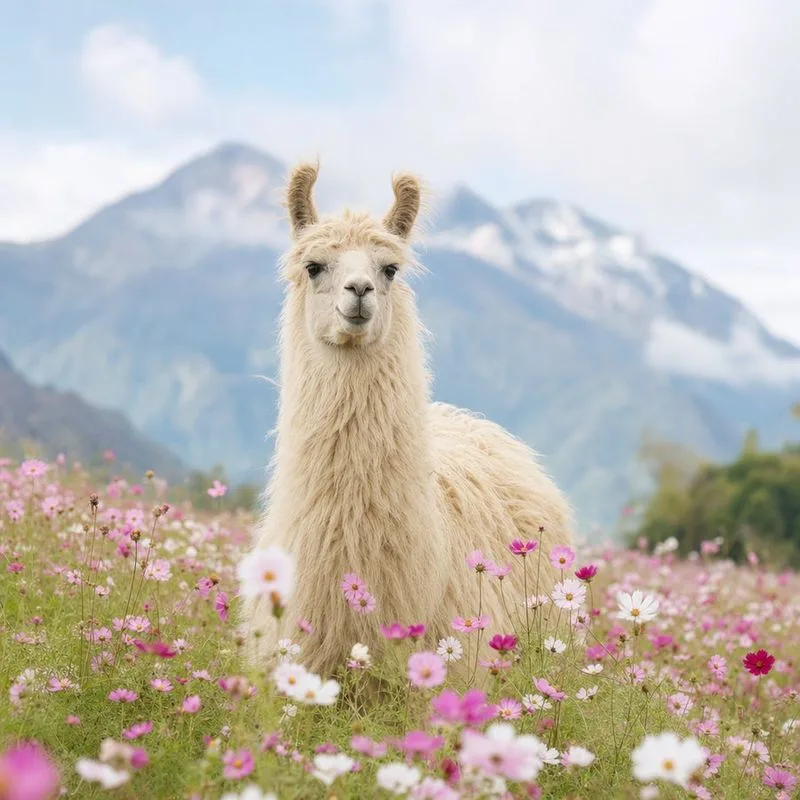 Lama na rozkvetlé louce