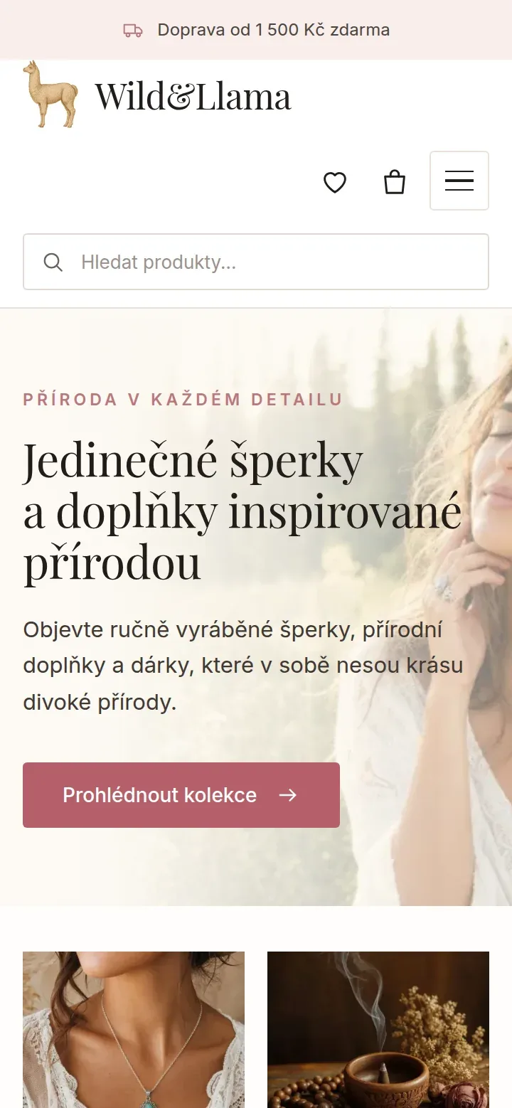 Wild and Llama – e-shop s ručně vyráběnými šperky — náhled na tabletu