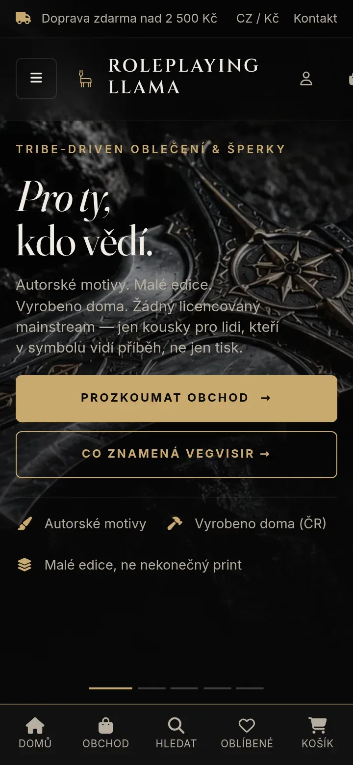 RolePlaying Llama – merch pro RPG, fantasy a sci-fi — náhled na tabletu