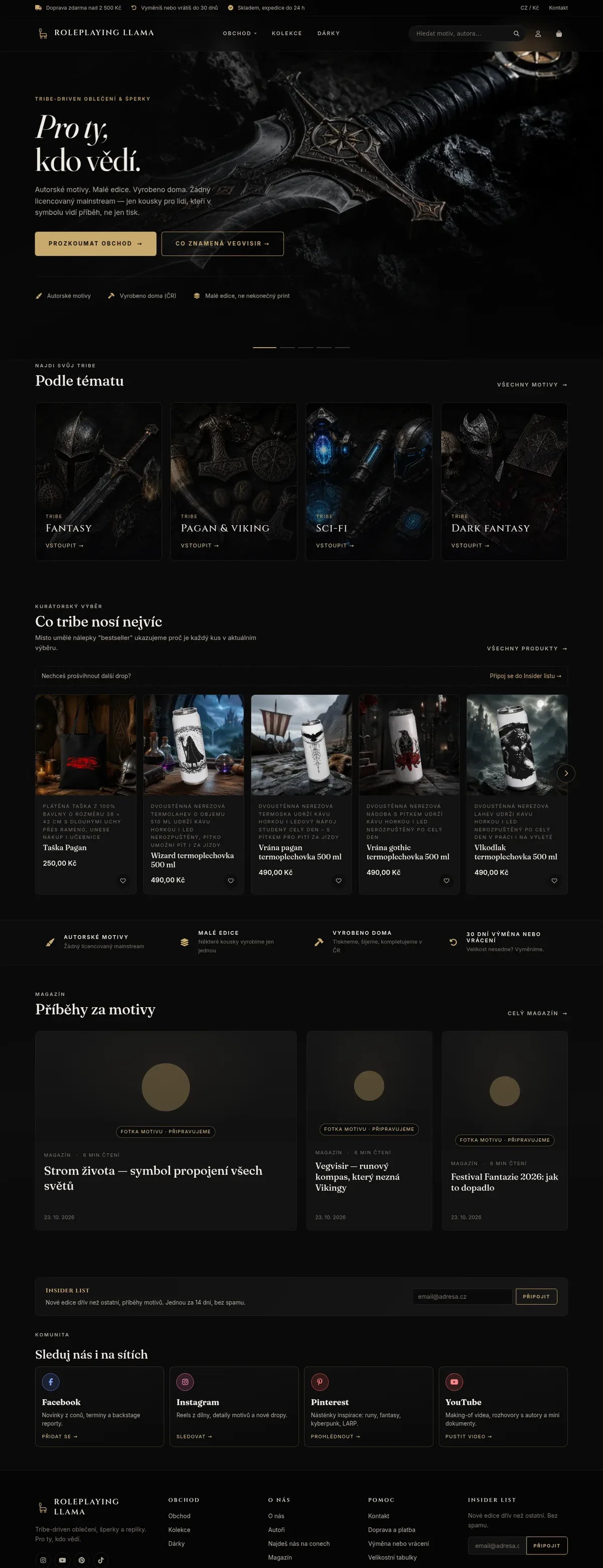 RolePlaying Llama – merch pro RPG, fantasy a sci-fi — náhled na mobilu
