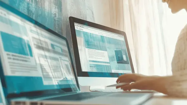Zobrazení platforem WordPress, Wix, Shopify a Mini web vedle designéra pracujícího na digitálním tabletu