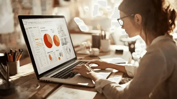 Webový vývojář analyzuje rychlost webu na obrazovce notebooku s grafy a daty