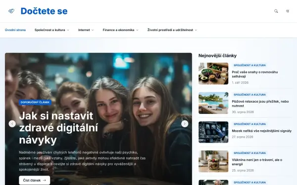 Náhled webu Dočtěte se – obsahový magazín s desítkami rubrik