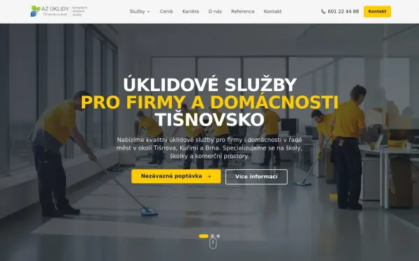 Náhled webu AZ úklidy – web úklidové firmy s vlastním frontendem